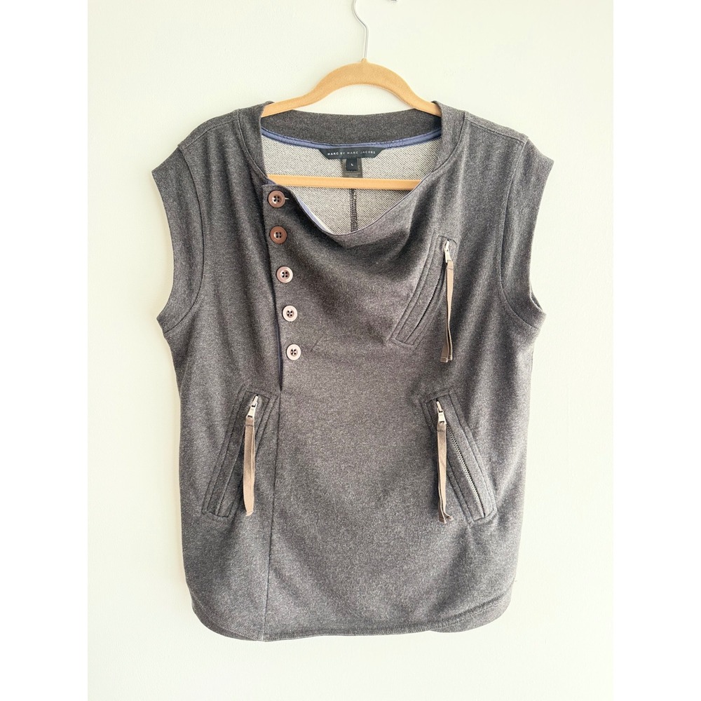Marc by Marc Jacobs Gray Asymmetrical Button Sleeveless Sweatshirt Vest Large